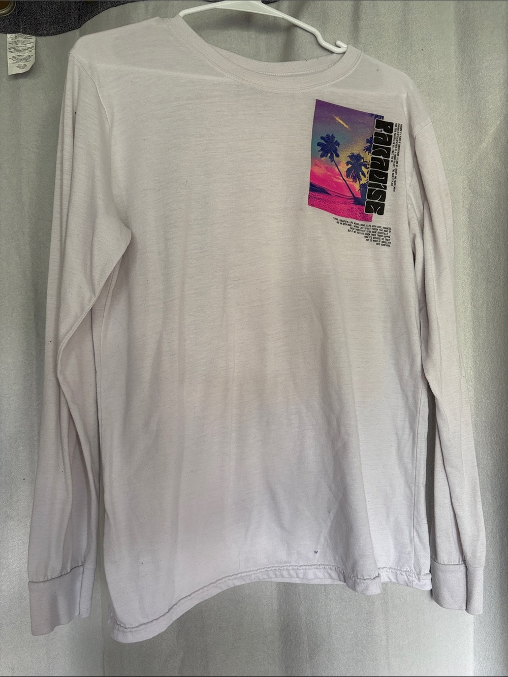 Kids Long Sleeve Tee with Sunset Palm Graphic - White